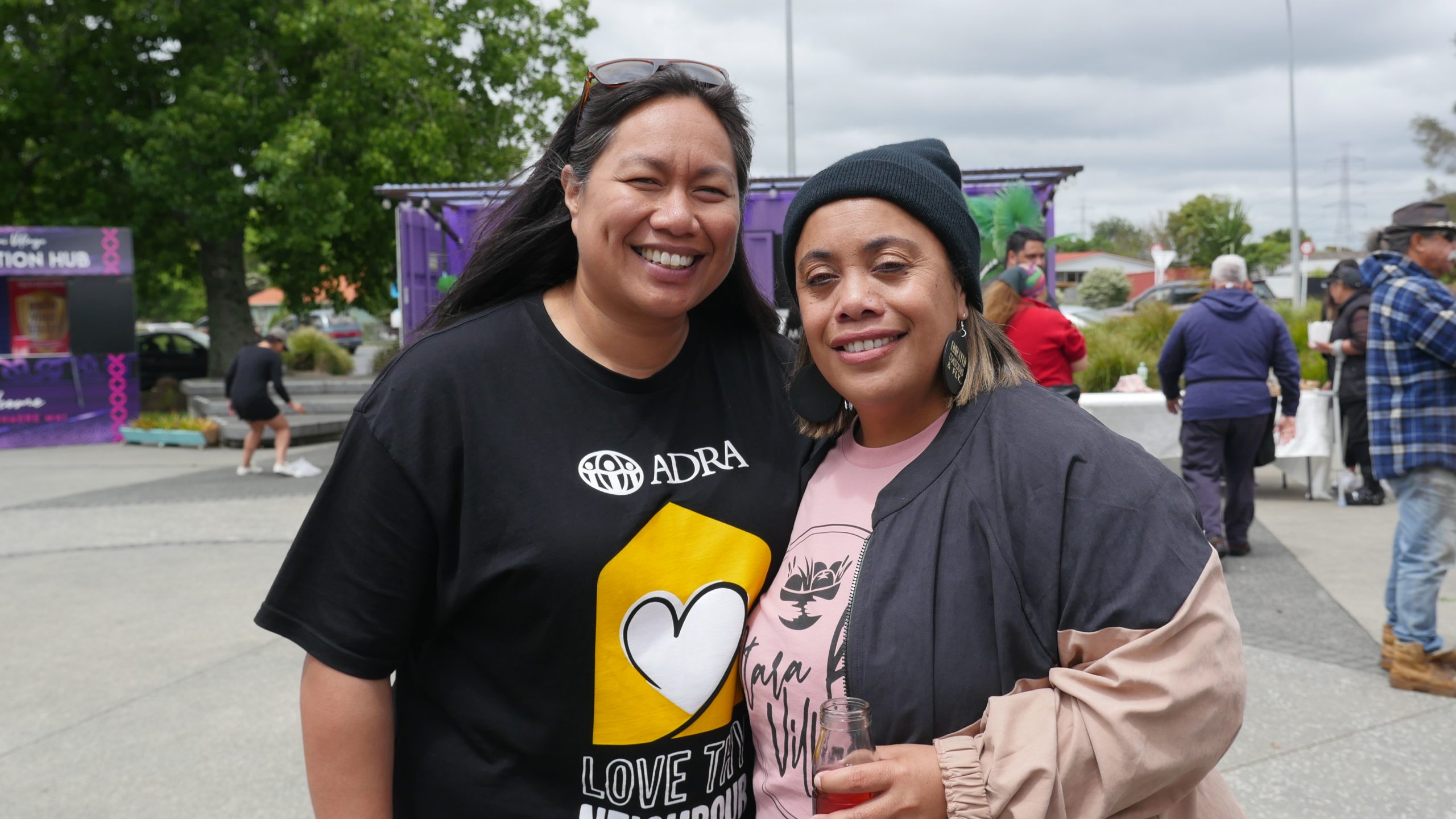 Sally Lavea and Swanie Nelson outside the Otara Kai Village